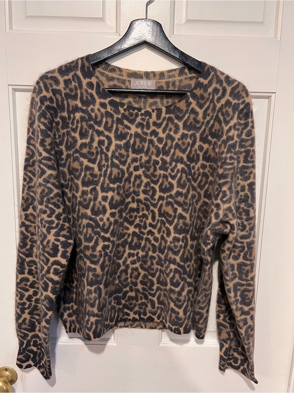 J. Crew Leopard Print Crewneck Sweater in Brown and Black